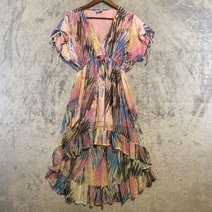 Vintage Abstract Dress Sz S/M Multicolor Babydoll Hi- Low‎ Summer 90s Retro